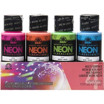 FolkArt 4 Bottle Multi-Surface Acrylic Paint Set - Neon Blacklight Colors