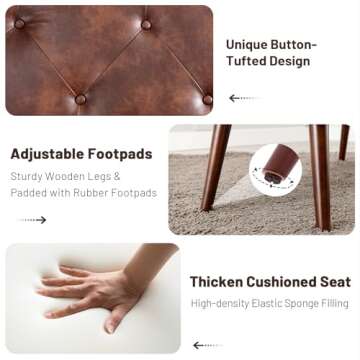 Furniliving 44 Inch Tufted Bench, Leather Footrest Bedroom Bench Seat, Upholstered Leather Indoor Bench Beathable Fabrics Ottoman Bench with X-Shaped Wood Legs for Kitchen, Solid Wood Indoor Bench