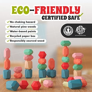 EVERSMART 36 Pcs Wooden Stacking Blocks for Kids
