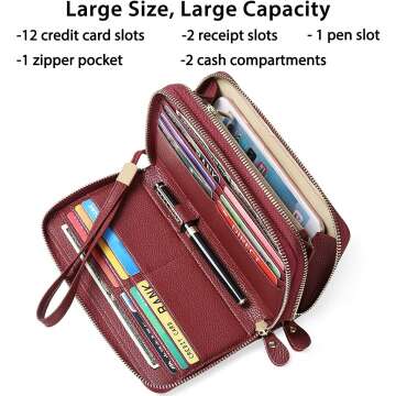 SENDEFN Women's Leather RFID Wallet and Phone Holder