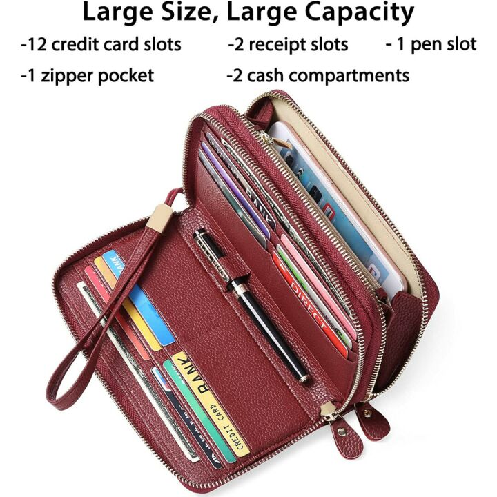 SENDEFN Women's Leather RFID Wallet and Phone Holder