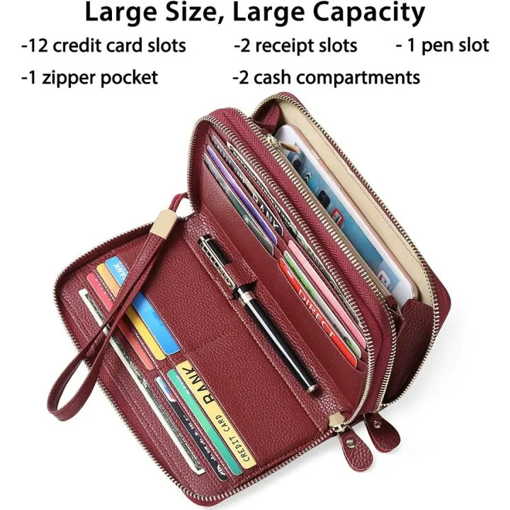 SENDEFN Women's Leather RFID Wallet and Phone Holder