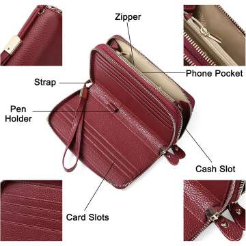 SENDEFN Women's Leather RFID Wallet and Phone Holder