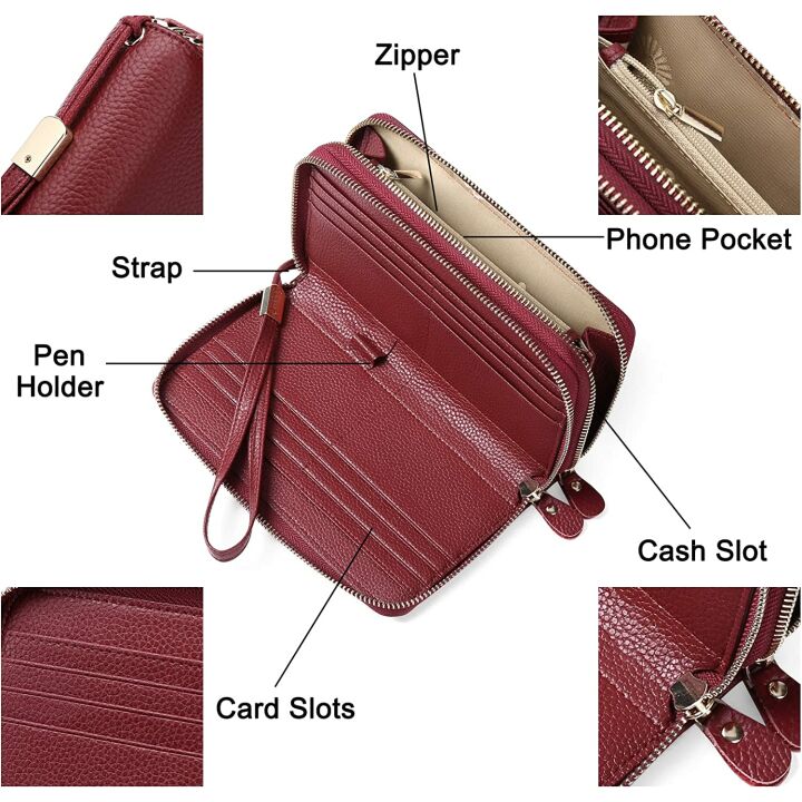 SENDEFN Women's Leather RFID Wallet and Phone Holder