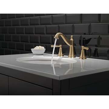 Delta Faucet Mylan Widespread Bathroom Faucet 3 Hole, Gold Bathroom Faucet, Bathroom Sink Faucet, Dr...