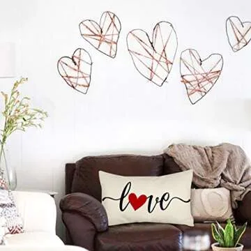 4TH Emotion Valentines Day Love Throw Pillow Cover Mothers Day Spring Farmhouse Decorations Cushion Case for Sofa Couch Polyester Linen 12x20 Inches