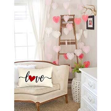 4TH Emotion Valentines Day Love Throw Pillow Cover Mothers Day Spring Farmhouse Decorations Cushion Case for Sofa Couch Polyester Linen 12x20 Inches