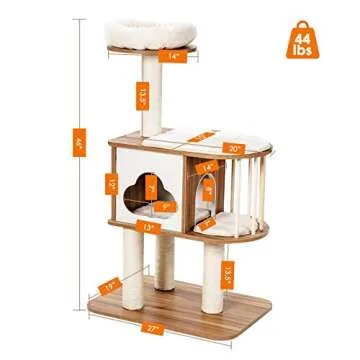 Stylish Tangkula Wood Cat Tree with Washable Cushions
