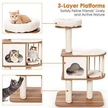 Stylish Tangkula Wood Cat Tree with Washable Cushions