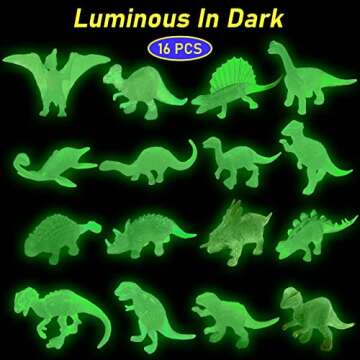 HAPTIME 16 Pcs Mini Dinosaur Figures – Glow in The Dark Party Favors