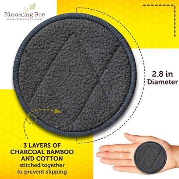 BLOOMING BEE 12 Charcoal Bamboo Reusable Makeup Remover Pads with Laundry Bag (+ 100% Biodegradable Cotton Bamboo Earbuds 100 pcs)|Planet Friendly Reusable Face Rounds Made from Bamboo and Cotton
