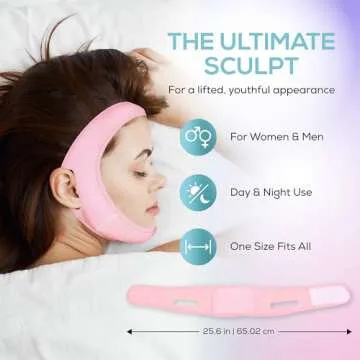 Venus Visage V Line Chin Strap - Reusable Face Lift Mask for Jaw Line Definition - Visually Sculpts Double Chin - Face Lifting Jawline Sculpter (Pink)