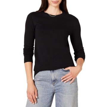 Amazon Essentials Women's Crewneck Sweater, 100% Cotton, Black, Medium, Plus Size Available
