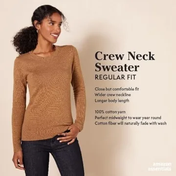 Amazon Essentials Women's Crewneck Sweater, 100% Cotton, Black, Medium, Plus Size Available
