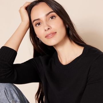 Amazon Essentials Women's Crewneck Sweater, 100% Cotton, Black, Medium, Plus Size Available