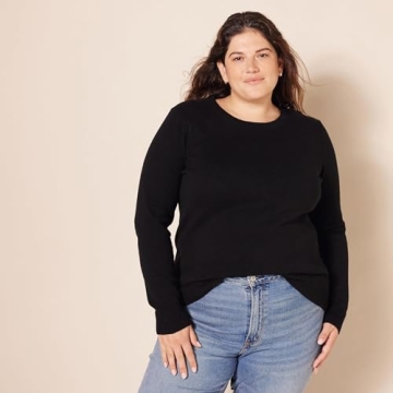 Amazon Essentials Women's Crewneck Sweater, 100% Cotton, Black, Medium, Plus Size Available