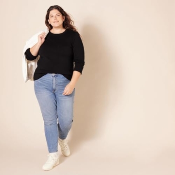 Amazon Essentials Women's Crewneck Sweater, 100% Cotton, Black, Medium, Plus Size Available