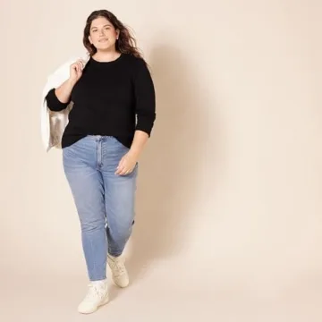 Amazon Essentials Women's Crewneck Sweater, 100% Cotton, Black, Medium, Plus Size Available