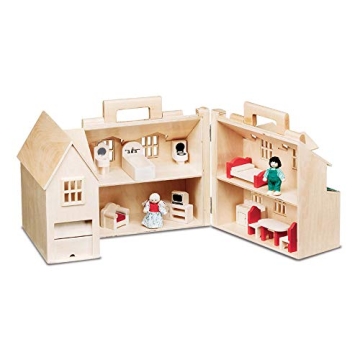 Melissa & Doug Fold & Go Wooden Dollhouse with Accessories