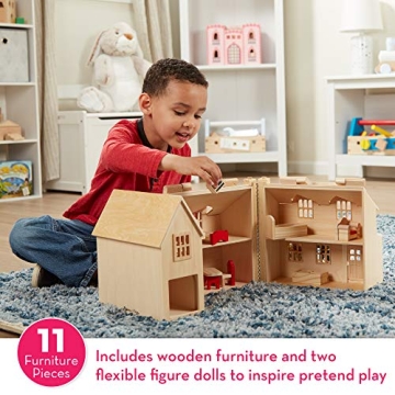 Melissa & Doug Fold & Go Wooden Dollhouse with Accessories