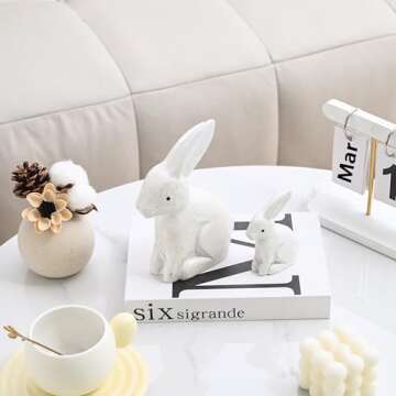FESTGLOX Easter Bunnies Decor Wood Bunny Figurine 2 pcs Vintage White Easter Rabbit Figurines Bunny ...
