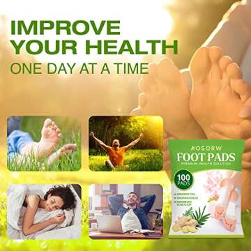 AOSORW 100 Pack Foot Pads, Ginger Oil Bamboo Charcoal Foot Pads, Foot Care Patch, Effective Feet Health Patches, Better Sleep Quality