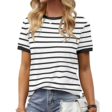 Stylish Women's Short Sleeve Color Block T-Shirt for Casual Wear