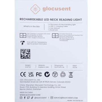 Glocusent Book Light - 3 Colors & 6 Brightness Levels