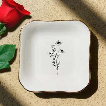 Explore the Elegant BAT TRANG Ceramic Floral Jewelry Dish