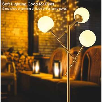 Fiqevs 3 Globe Mid Century Floor Lamp - Modern Gold Standing Lamp with LED Bulbs