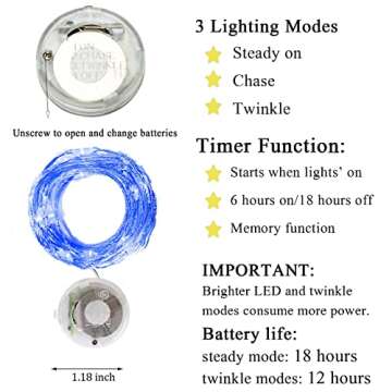 Twinkle Fairy Lights Battery Powered 3 Modes with Timer Firefly Lights 20 LED on 7.2feet Silvery Cop...