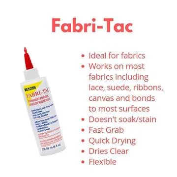 BEACON Fabri-Tac Premium Fabric Glue - Quick Drying, Crystal Clear, Permanent - for Fabrics, Canvas, Lace, Wood and More, 8-Ounce
