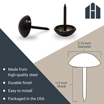 House2Home Upholstery Tacks for Furniture, 7/16" Upholstery Nail Heads for Furniture Trim, Decorativ...