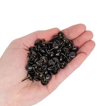 House2Home Upholstery Tacks for Furniture, 7/16" Upholstery Nail Heads for Furniture Trim, Decorative Nails for Wood and Upholstered Furniture, 100 Shiny Black Decorative Nail Heads, Nailhead Trim Kit