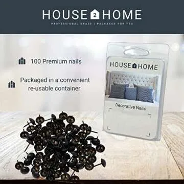 House2Home Upholstery Tacks for Furniture, 7/16" Upholstery Nail Heads for Furniture Trim, Decorative Nails for Wood and Upholstered Furniture, 100 Shiny Black Decorative Nail Heads, Nailhead Trim Kit