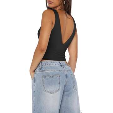 Stylish REORIA Summer Deep V Neck Backless Tank Top