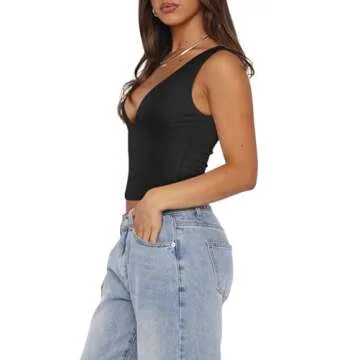 Stylish REORIA Summer Deep V Neck Backless Tank Top