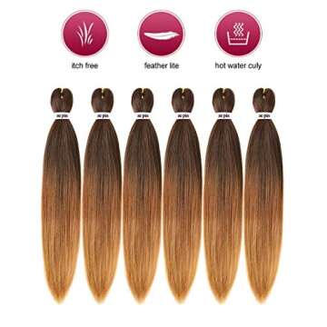 Professional Pre Stretched Braiding Hair 22 Inch - Hot Water Setting, 6 Packs, Synthetic Hair for Ex...