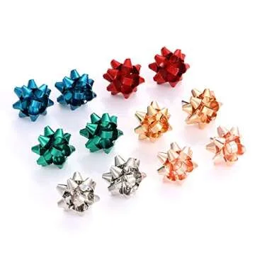 6 Pairs Christmas Bow Earrings for Women Xmas Bow Stud Earrings Red Green Festive Holiday Earring Se...