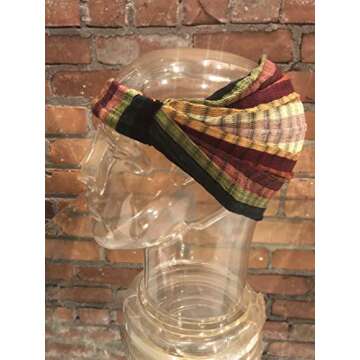Extra Large 'Snug Fit' Headband Hair Scarf Woven Cotton Elastic Band Light Earthtone Medium Stripes