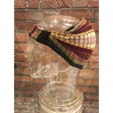Extra Large 'Snug Fit' Headband Hair Scarf Woven Cotton Elastic Band Light Earthtone Medium Stripes