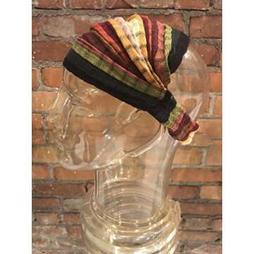 Extra Large 'Snug Fit' Headband Hair Scarf Woven Cotton Elastic Band Light Earthtone Medium Stripes