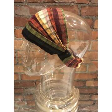 Extra Large 'Snug Fit' Headband Hair Scarf Woven Cotton Elastic Band Light Earthtone Medium Stripes