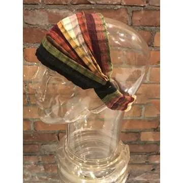 Extra Large 'Snug Fit' Headband Hair Scarf Woven Cotton Elastic Band Light Earthtone Medium Stripes