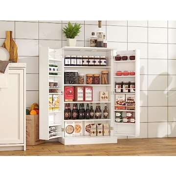 Yusong Kitchen Pantry Storage Cabinet with Doors and Adjustable Shelves, 71" Freestanding Cupboard C...