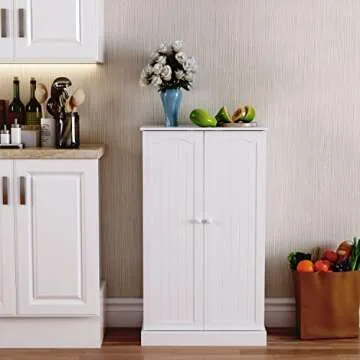 Yusong Kitchen Pantry Storage Cabinet with Doors and Adjustable Shelves
