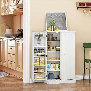 Yusong Kitchen Pantry Storage Cabinet with Doors and Adjustable Shelves, 71" Freestanding Cupboard Cabinets for Dining Room Living Room, White
