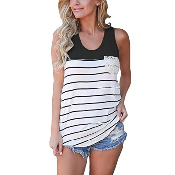 Chvity Women's Casual Crochet Pocket Sleeveless Tank Top