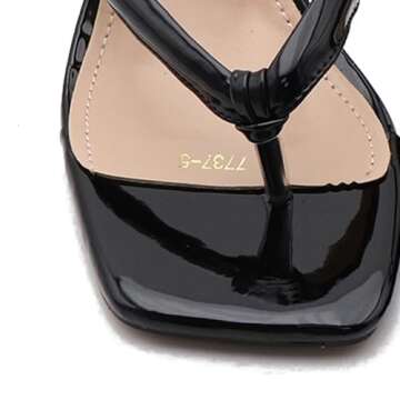 NEJKG Women's Open Square Toe Kitten Heels Thong Sandals Lightweight Non Slip Comfortable Slip-On Dress Heels Sandals for Party Vacation Summer Sandals (White,6)