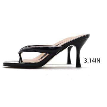 NEJKG Women's Open Square Toe Kitten Heels Thong Sandals Lightweight Non Slip Comfortable Slip-On Dress Heels Sandals for Party Vacation Summer Sandals (White,6)